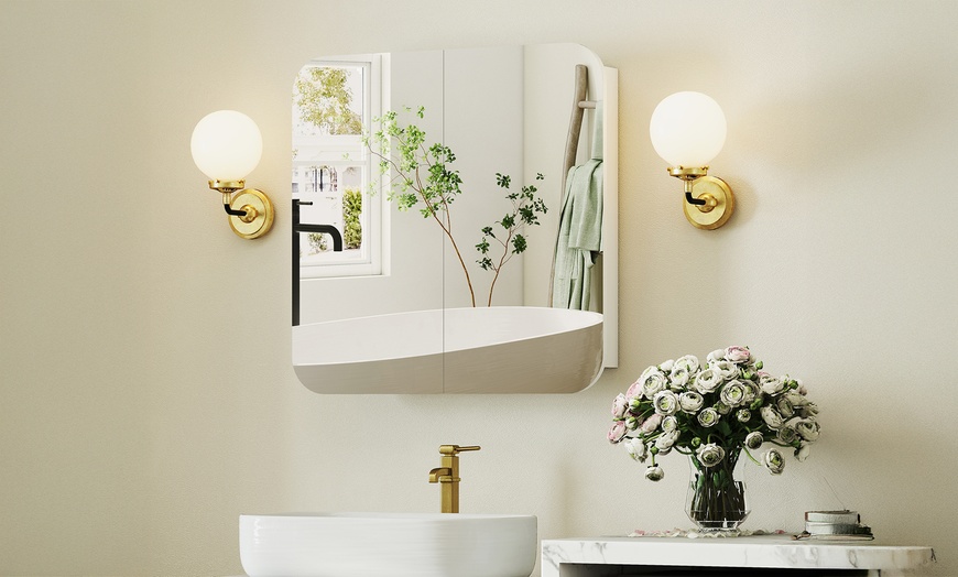 Image 8: HomCom Arched Bathroom Mirror Cabinet in Two Styles