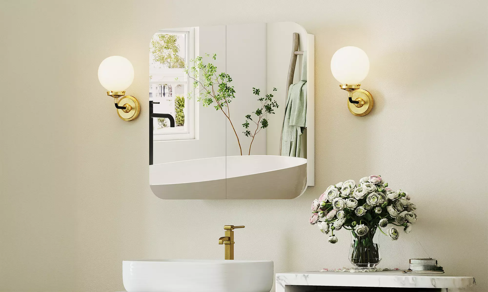 HomCom Arched Bathroom Mirror Cabinet in Two Styles