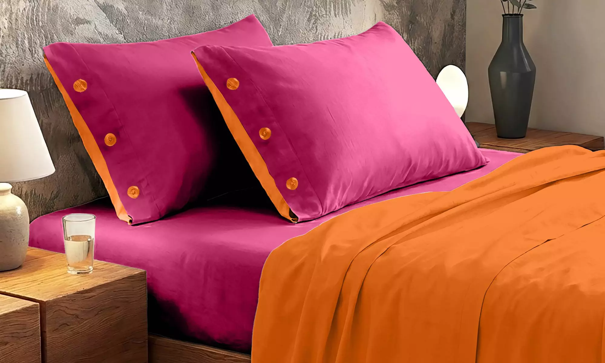 Completo lenzuola bicolore matrimoniale in cotone