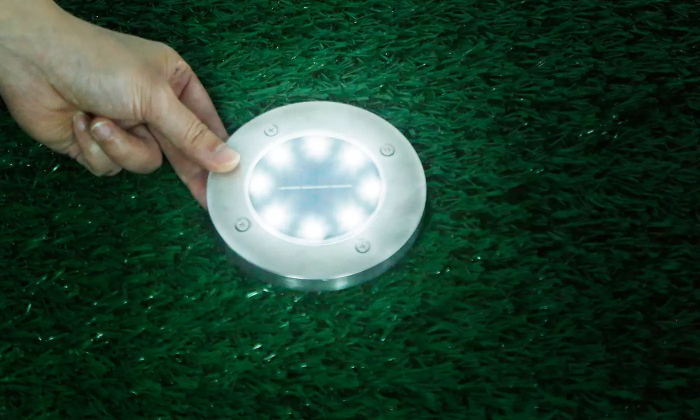 SolarEK 8-LED Disk Solar Ground Lights for Pathway & Garden (4 or 8-Pack)