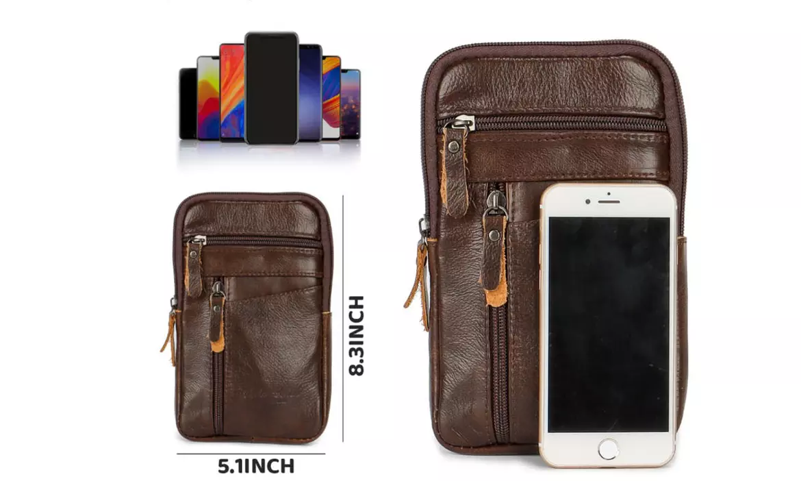 Mens Leather Phone Pouch Belt Bag Crossbody Waist Pack