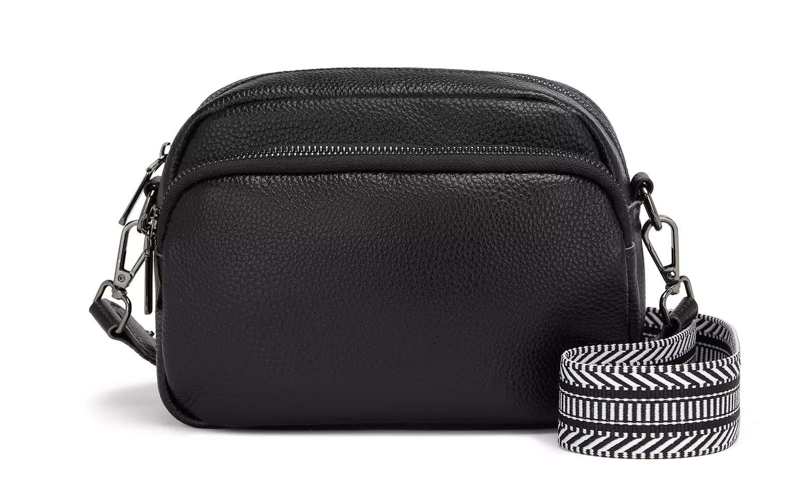 Clearance Leather Crossbody Shoulder Bag with Jacquard Woven Strap