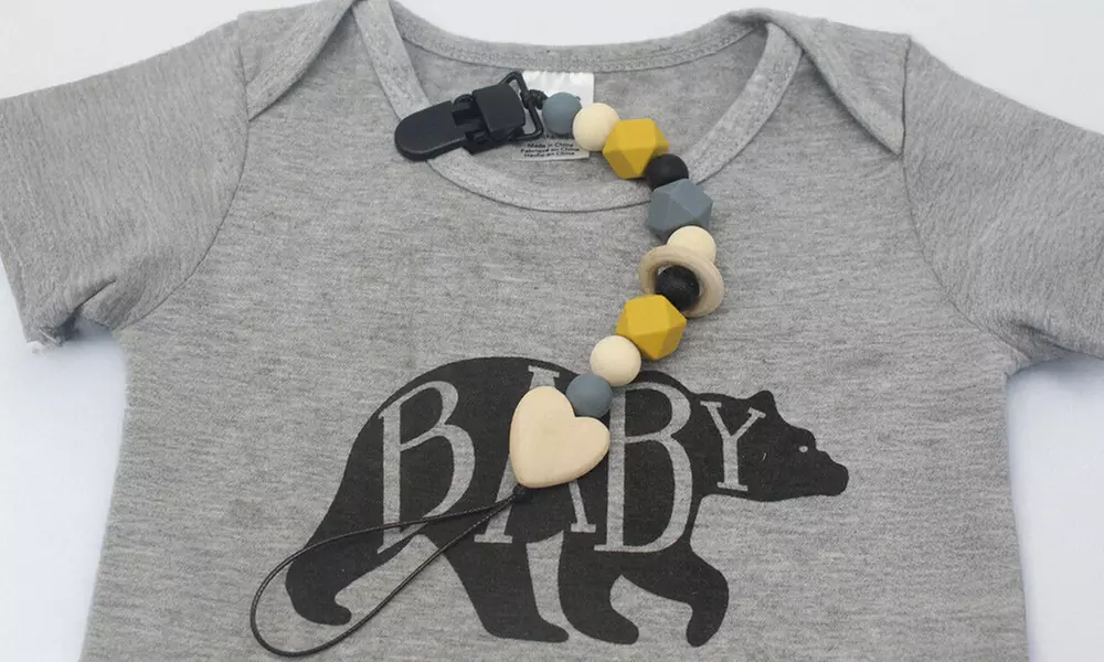 Baby Pacifier Clip Chain Binky Holder Teething Beads Wooden Silicone