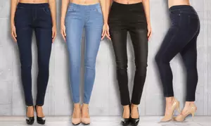 JVINI Ladies High Waist Classic Pull-On Skinny Denim Jeggings