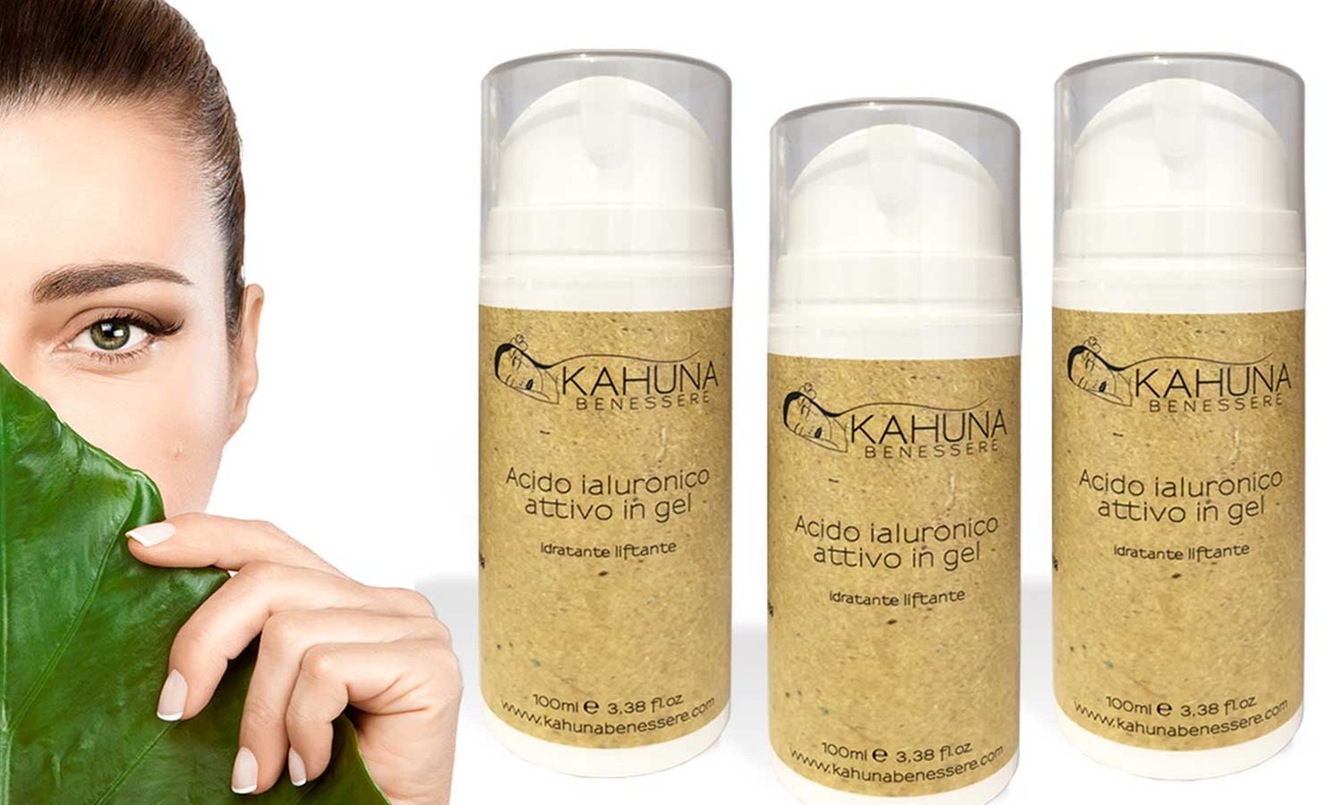 3 ou 6 flacons de crème visage à l'acide hyaluronique Kahuna Benessere