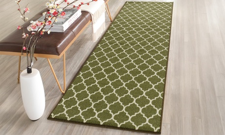 Groupon Unisex Brown Trellis Machine Washable Non-Slip Mat: 80 X 150 Cm/ Beige