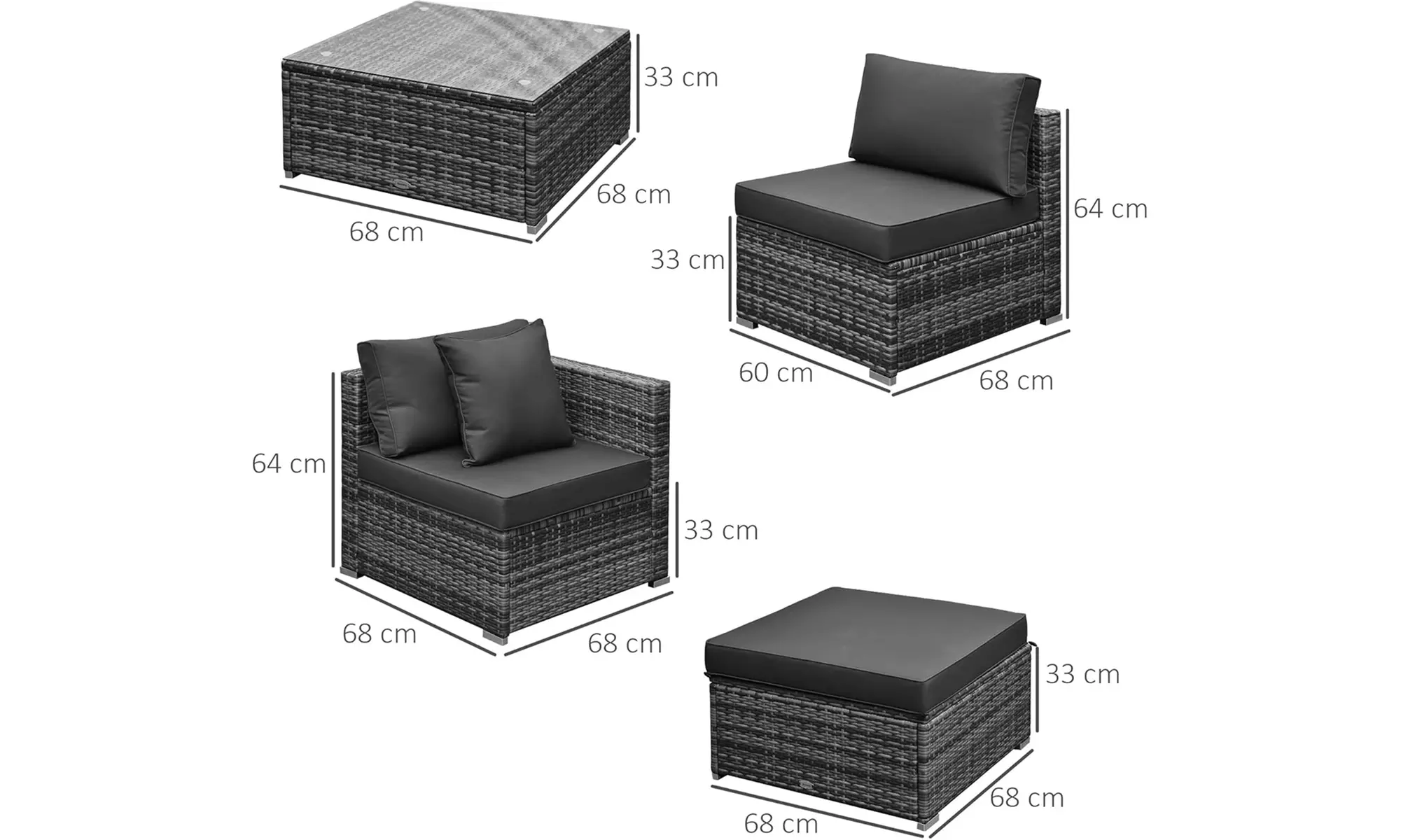 Outsunny Rattan-Effect Sofa Set, with a Coffee Table