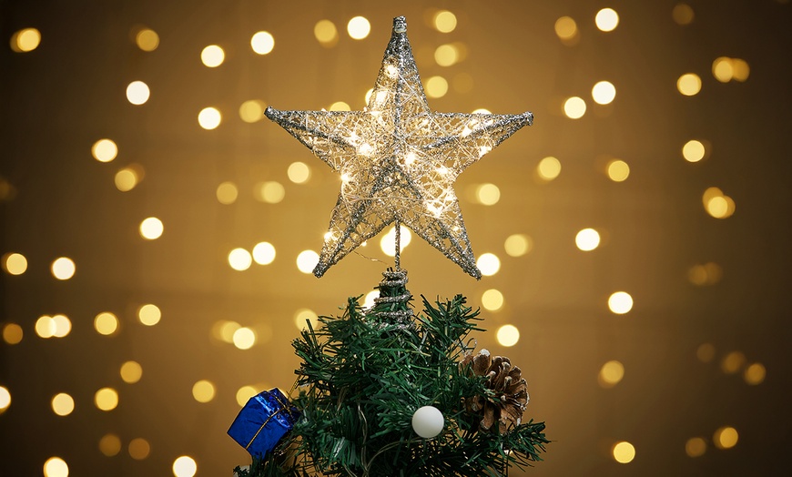 Image 6: Living And Home Christmas Star Sequins Tree Topper with LED Lights