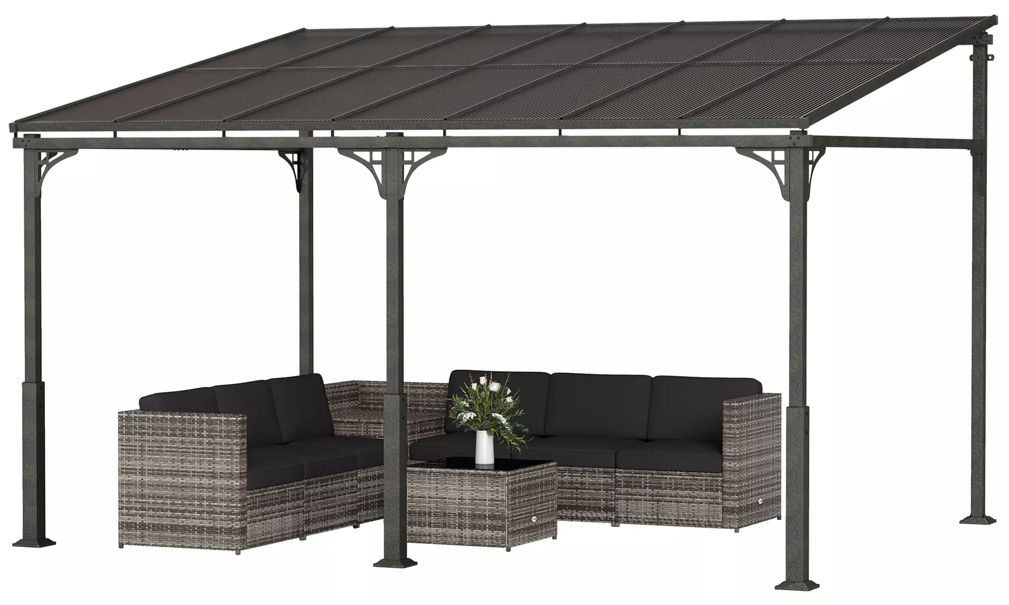 Outsunny Lean-To Pergola with Polycarbonate Roof and Galvanised Frame
