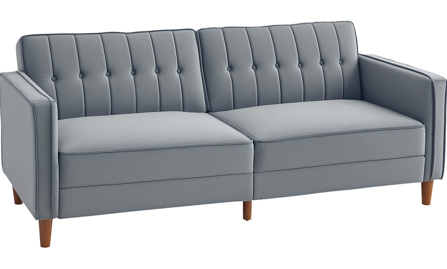 Image 2: HomCom Velvet Reclining Sofa Bed – 3-Seater with Dual-Back Design