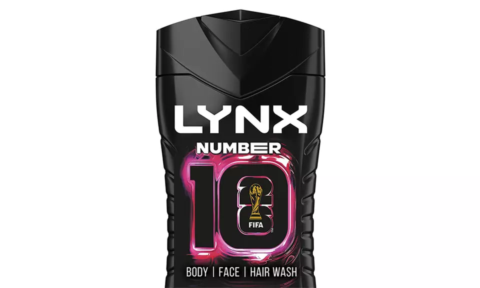 Six Packs of Lynx FIFA No10 3in1 Body Wash Shower Gel