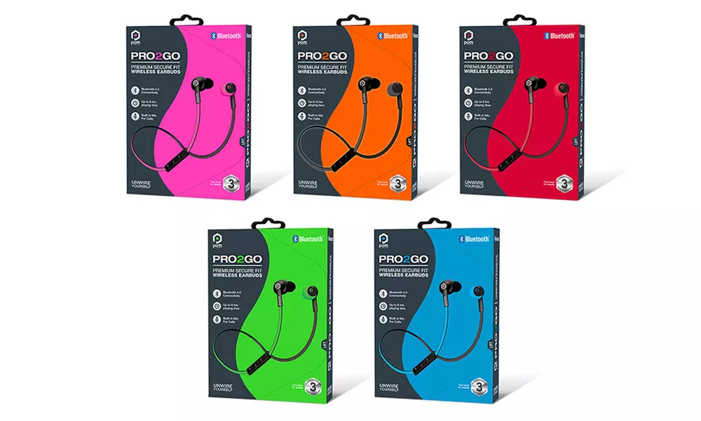 POM Gear Pro2Go B100 Bluetooth 4.0 Wireless Earbuds with Inline Mic - Second Medium
