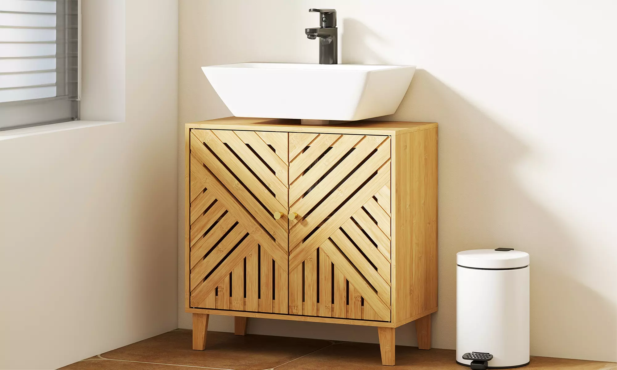 Homcom Bamboo Bathroom Under Sink Cabinet with Adjustable Shelf