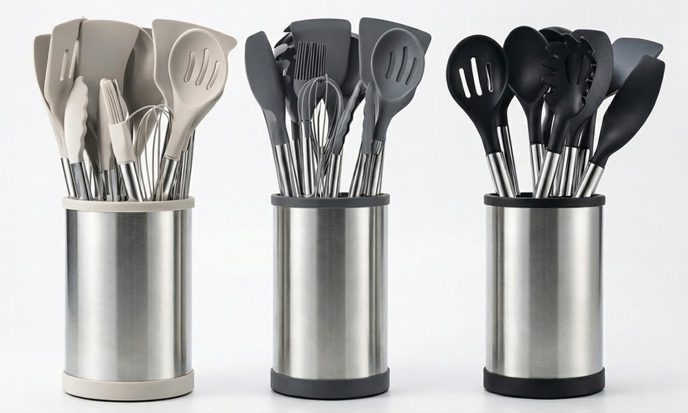 Set d'ustensiles de cuisine en silicone 12 pièces avec support