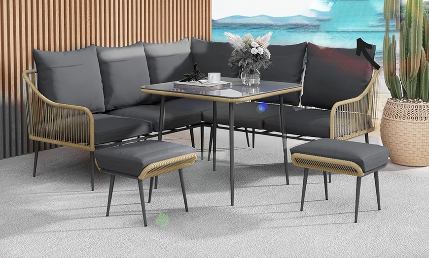 Image 4: Outsunny Six-Piece Steel Garden Sofa Set with Tempered Glass Table