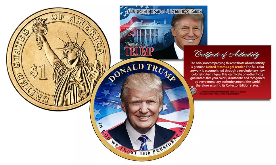 DONALD TRUMP 45th President of the USA Colorized Presidential Dollar U.S. Coin - Primary Image