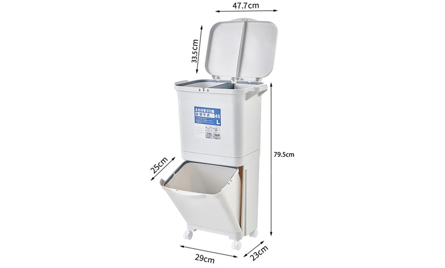 Image 14: Double-Layer Trash Can with Three Compartments and Wheels