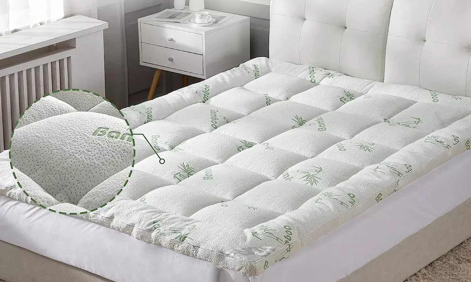 Topper Bamboo van 8 cm dik, gevuld met microvezel-ballen van Sampur