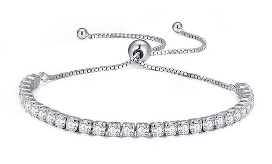 Image 2: Pulsera ajustable con baño de plata y rodio, con circonitas brillantes