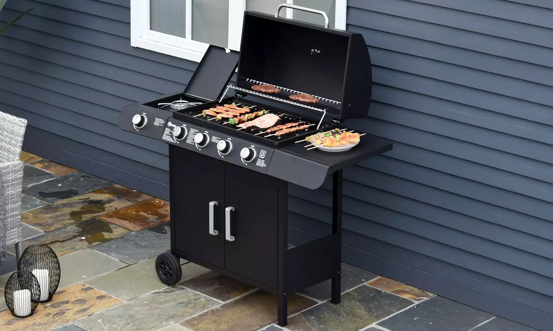 Outsunny 4-in-1 Portable Gas BBQ with Four Stainless Steel Burners