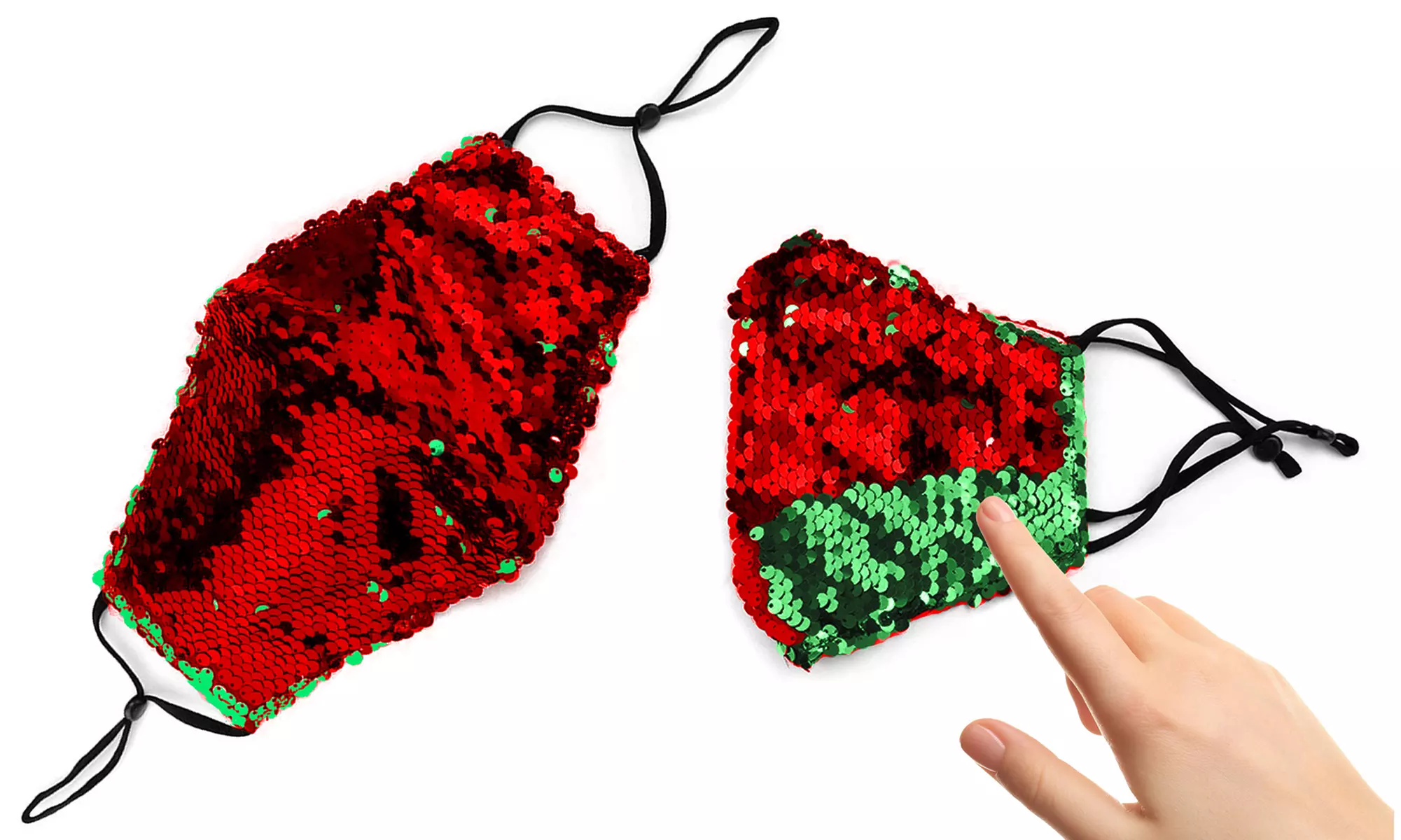 6 Pack : Reversible Sequined Cotton Fashion Face Masks With Adjustable Ear Loops - Second Medium