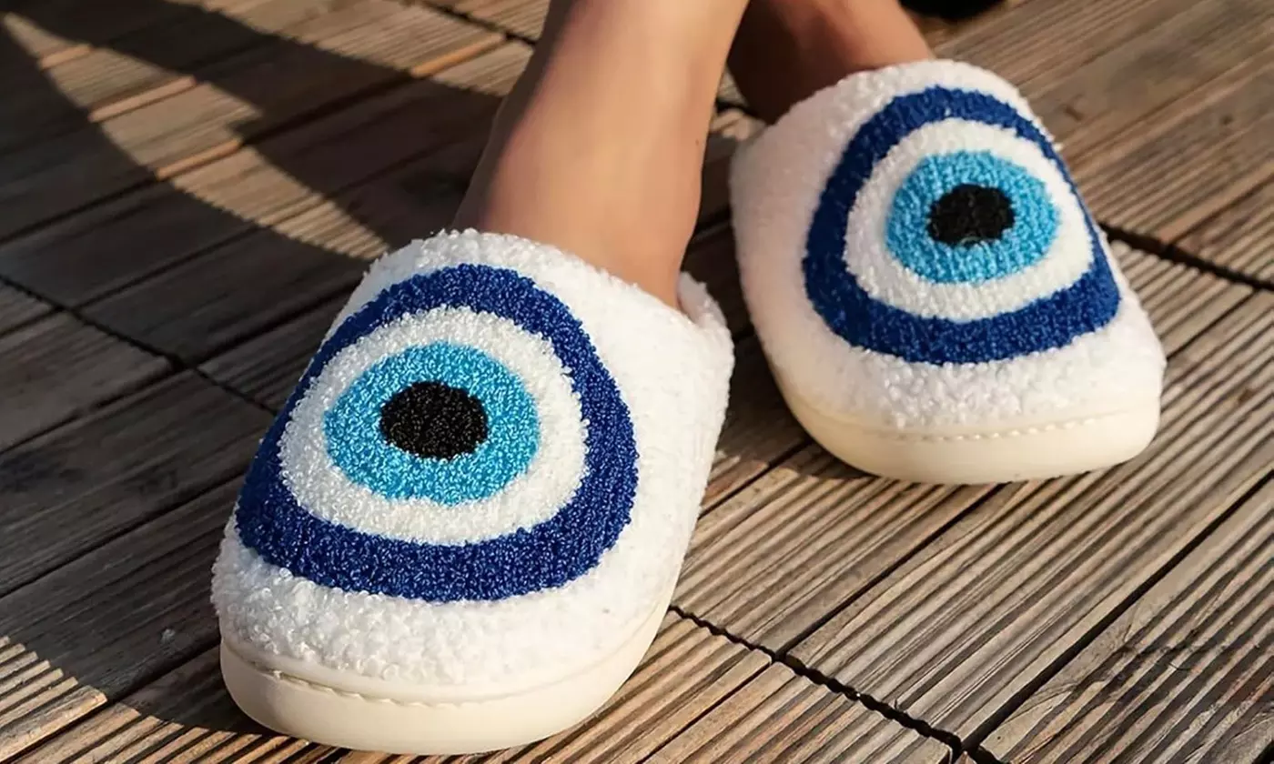 Trendy Evil Eyes Slippers Warm Cozy House Shoes for Women