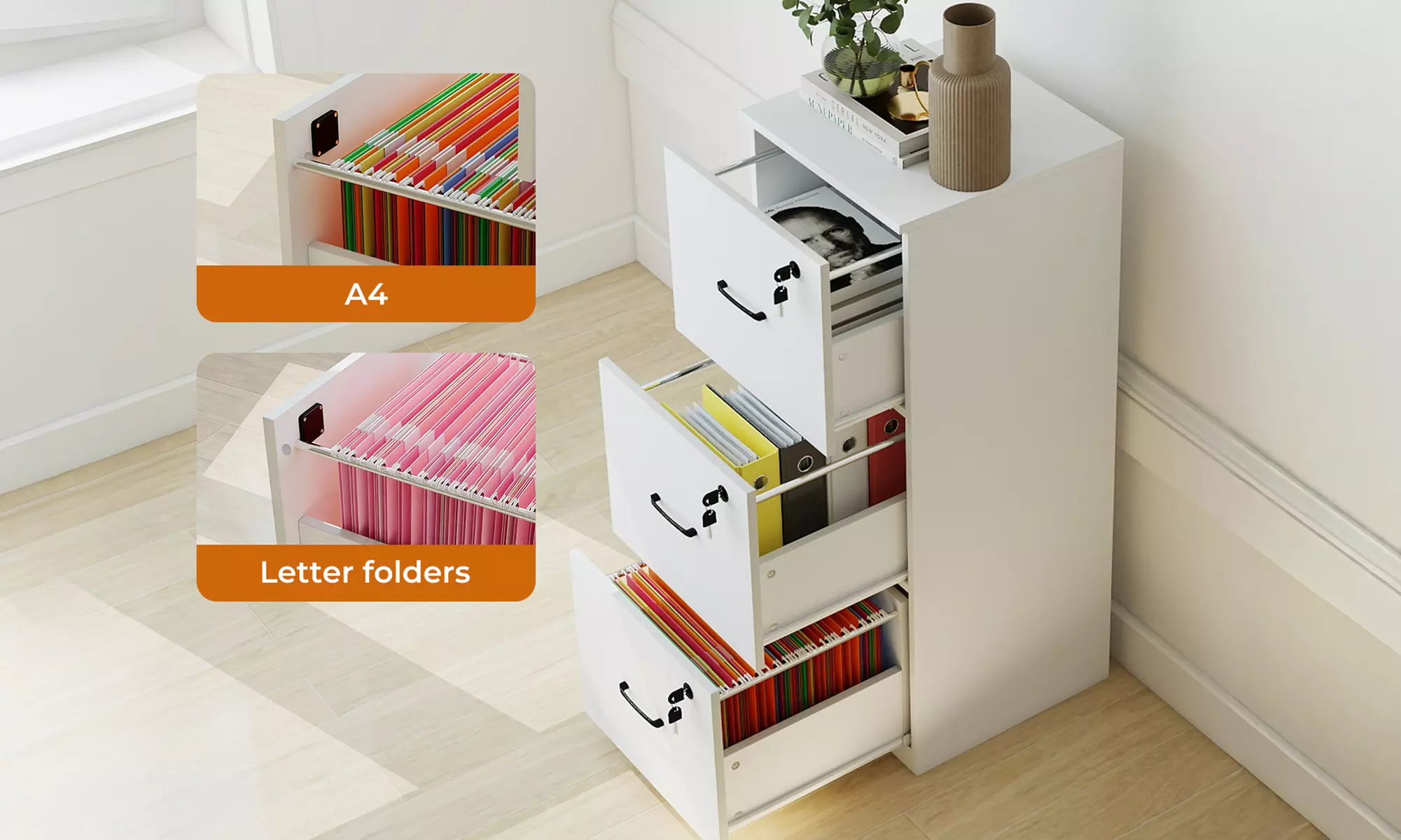 Levede 3 Drawer Vertical File Cabinet with Locks