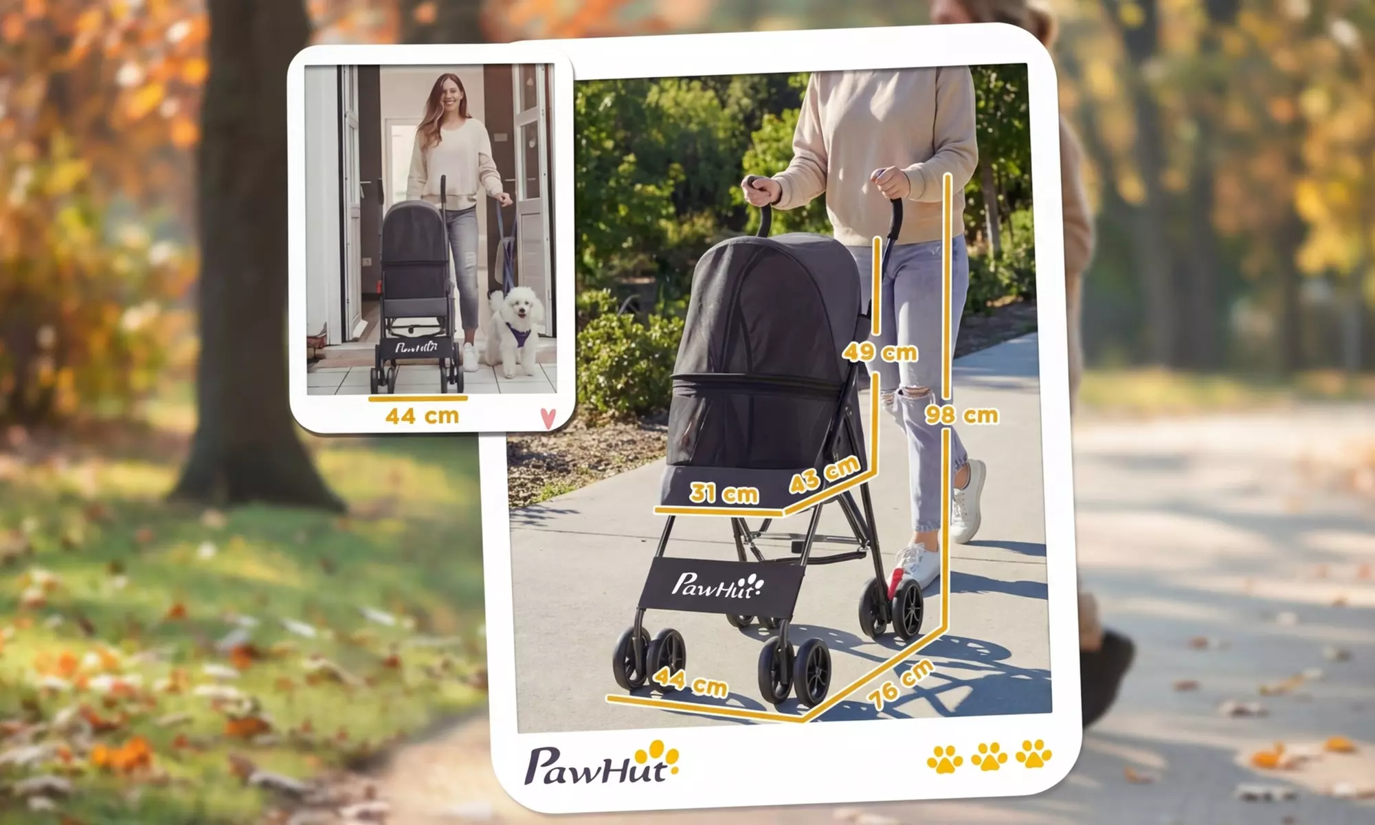 PawHut Foldable Pet Stroller with Canopy