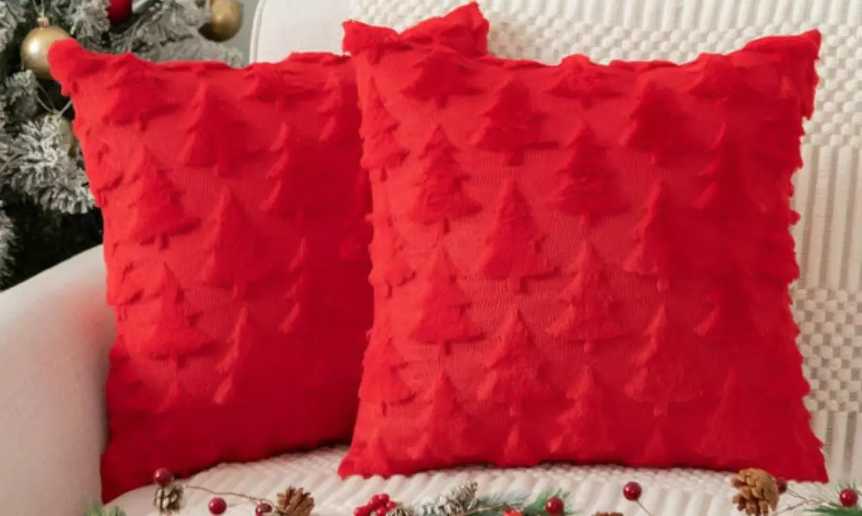 Set of 2 Christmas Tree Pillow Covers 18"x18" Pillow Cases Plush Faux Fur