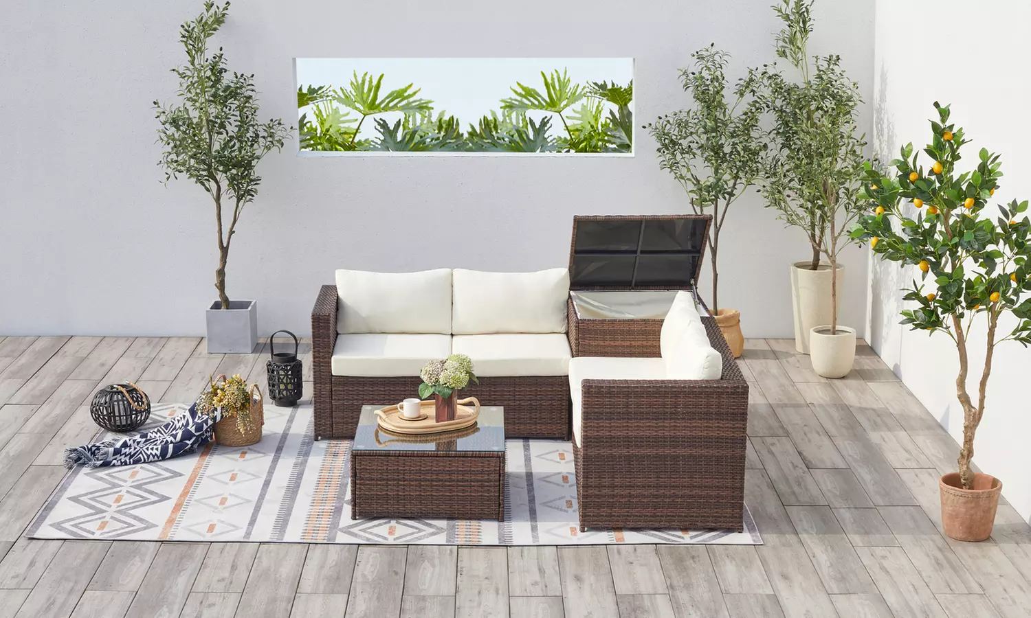 Salon de jardin 4 places Kocoon en résine tressée, modèle "Oacari"