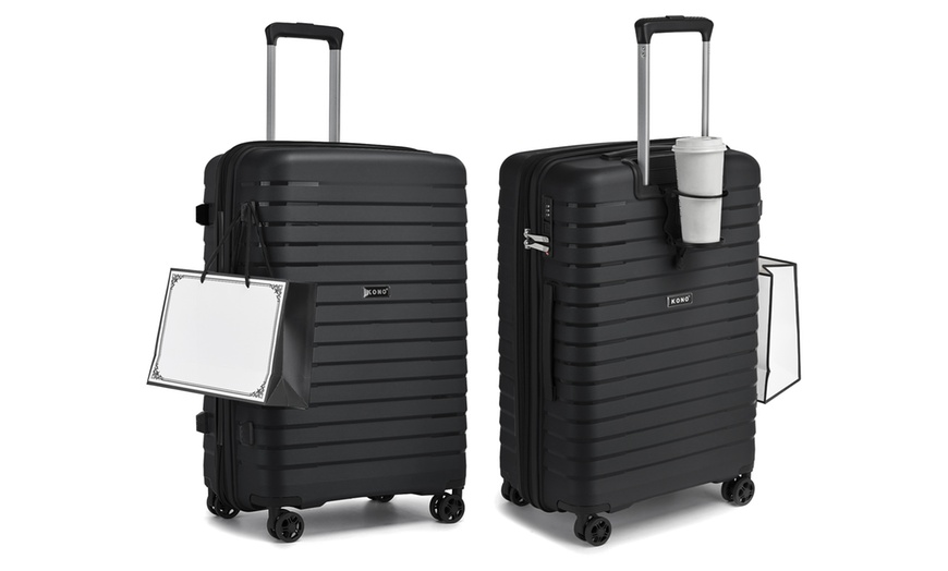 Image 8: 1x oder 2x Kono Hartschalen-Reisekoffer mit Getränkehalter