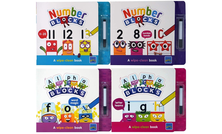 Image 2: Four Numberblocks and Alphablocks Wipe-Clean Books with Pens
