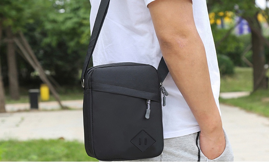 Image 14: Men's Oxford Crossbody Shoulder Bag with Adjustable Strap