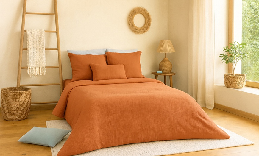 Image 10: Completo lenzuola matrimoniale in tinta unita 100% cotone