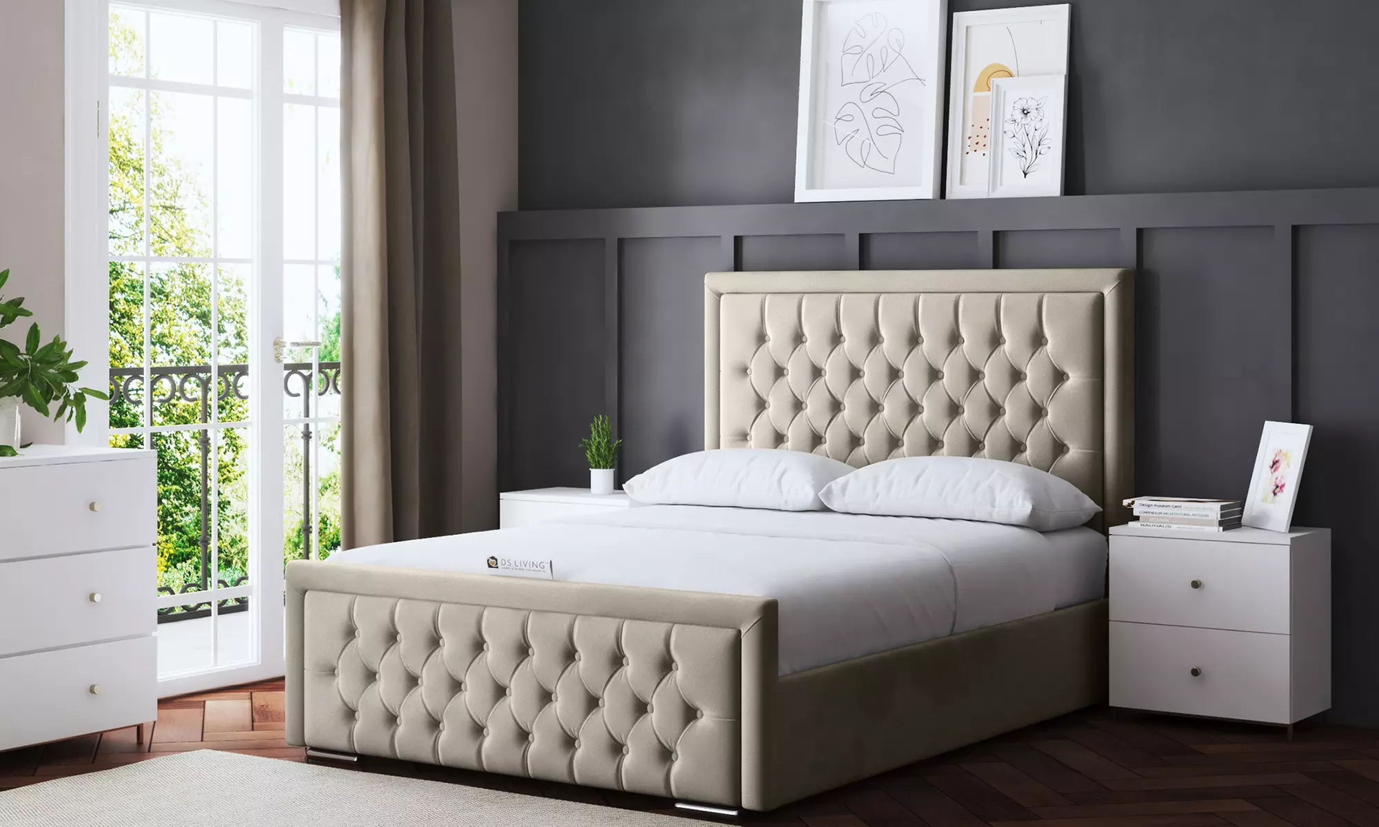 Allegra Upholstered Bed with Optional Mattress - Primary Image