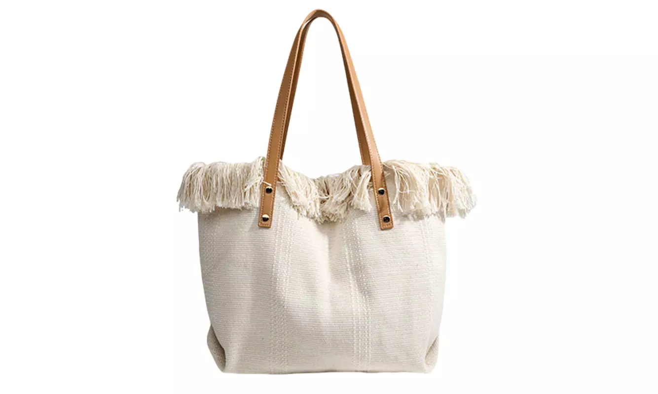 Large Canvas Fringe Summer Tote Beach Bag