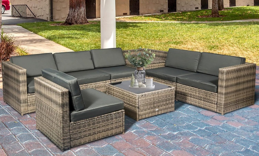 Image 1: Outsunny Eight-Piece Rattan-Effect Seating Set