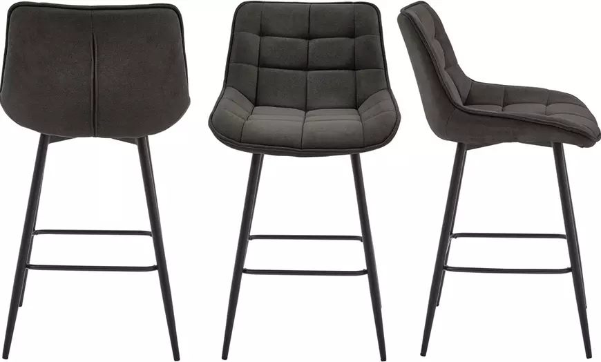 Image 12: Lot de 2 tabourets de bar en métal noir et tissu