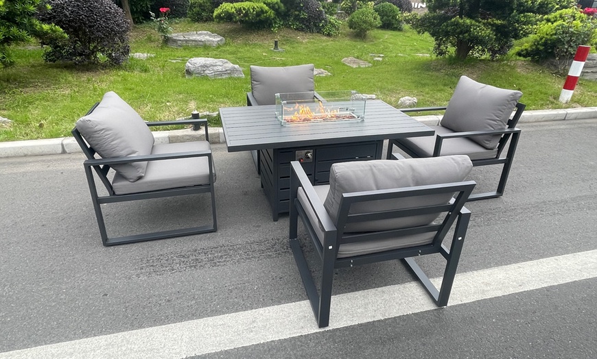 Image 2: Aluminum Firepit Dining Set