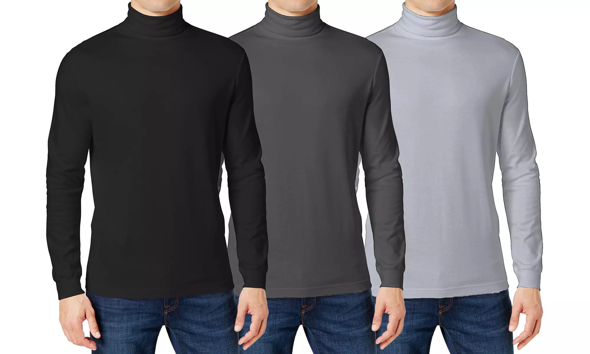 (3-Pack) Men's Long Sleeve Turtle Neck T-Shirt (Sizes, S to 2XL)