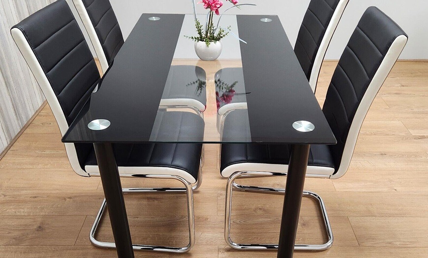 Image 27: Glass Dining Table Set with Chair Options