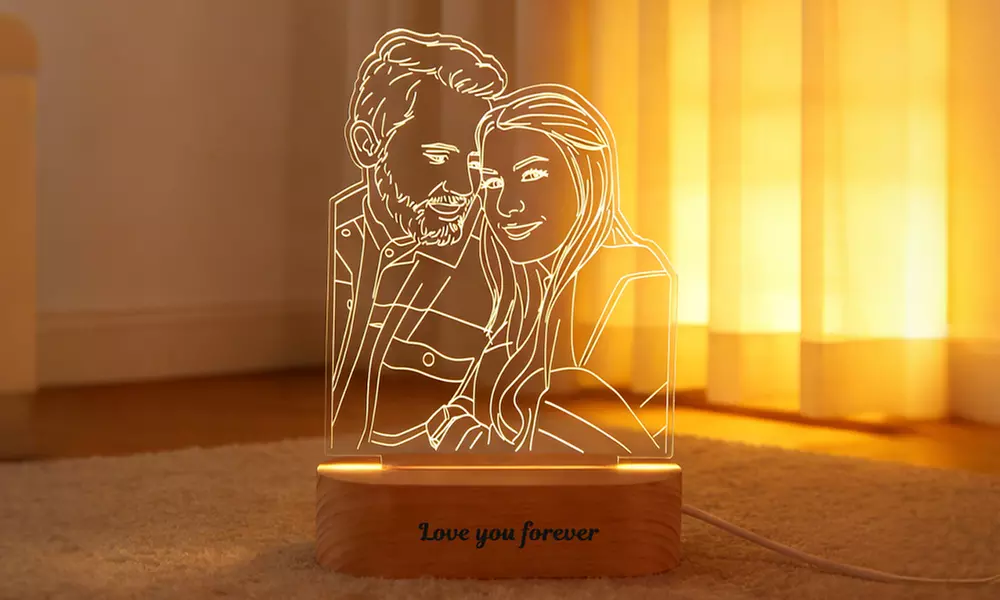 Niestandardowa drewniana lampa nocna 3D z personalizowanym zdjęciem