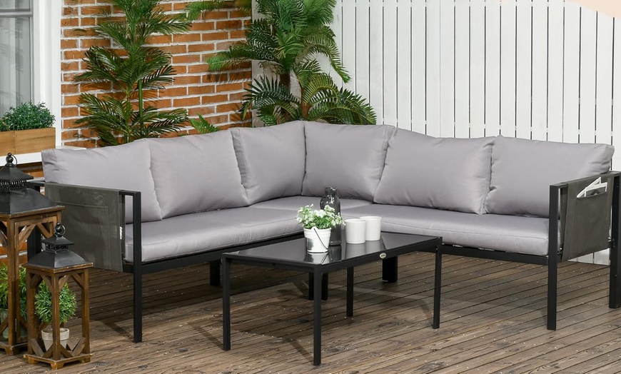 Image 9: Outsunny Five Seater Garden Corner Sofa Set