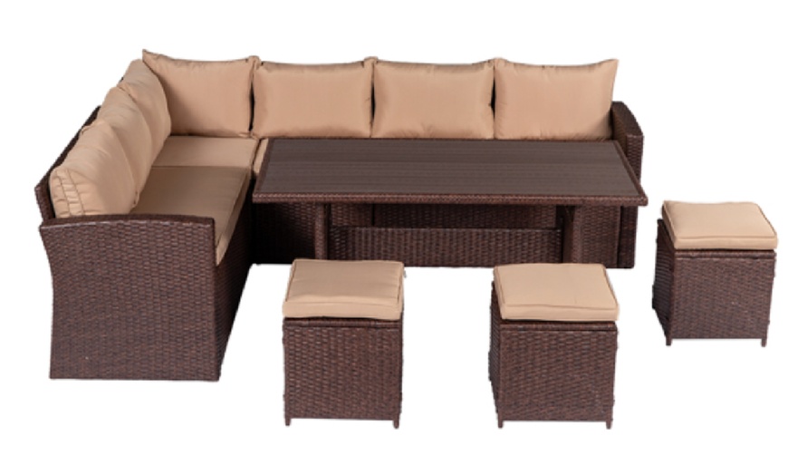 Image 2: Eight-Piece Outdoor Rattan-Effect Dining Set