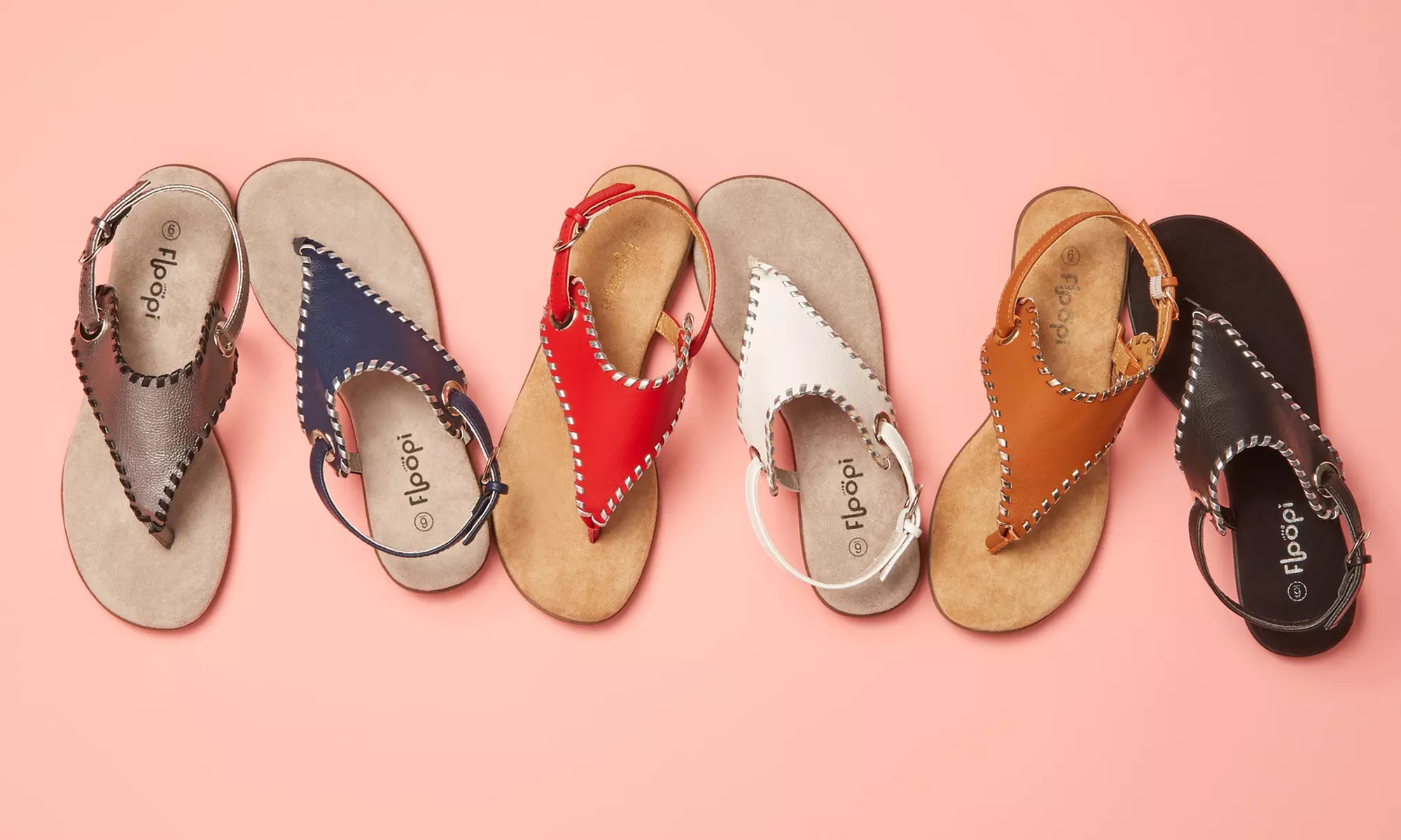 Floopi Women's Summer Flat Gladiator Thong Buckle Ankle Strap Sandals - Primary Image