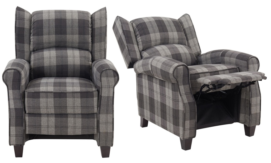 Image 5: Tartan Fabric Recliner Armchair