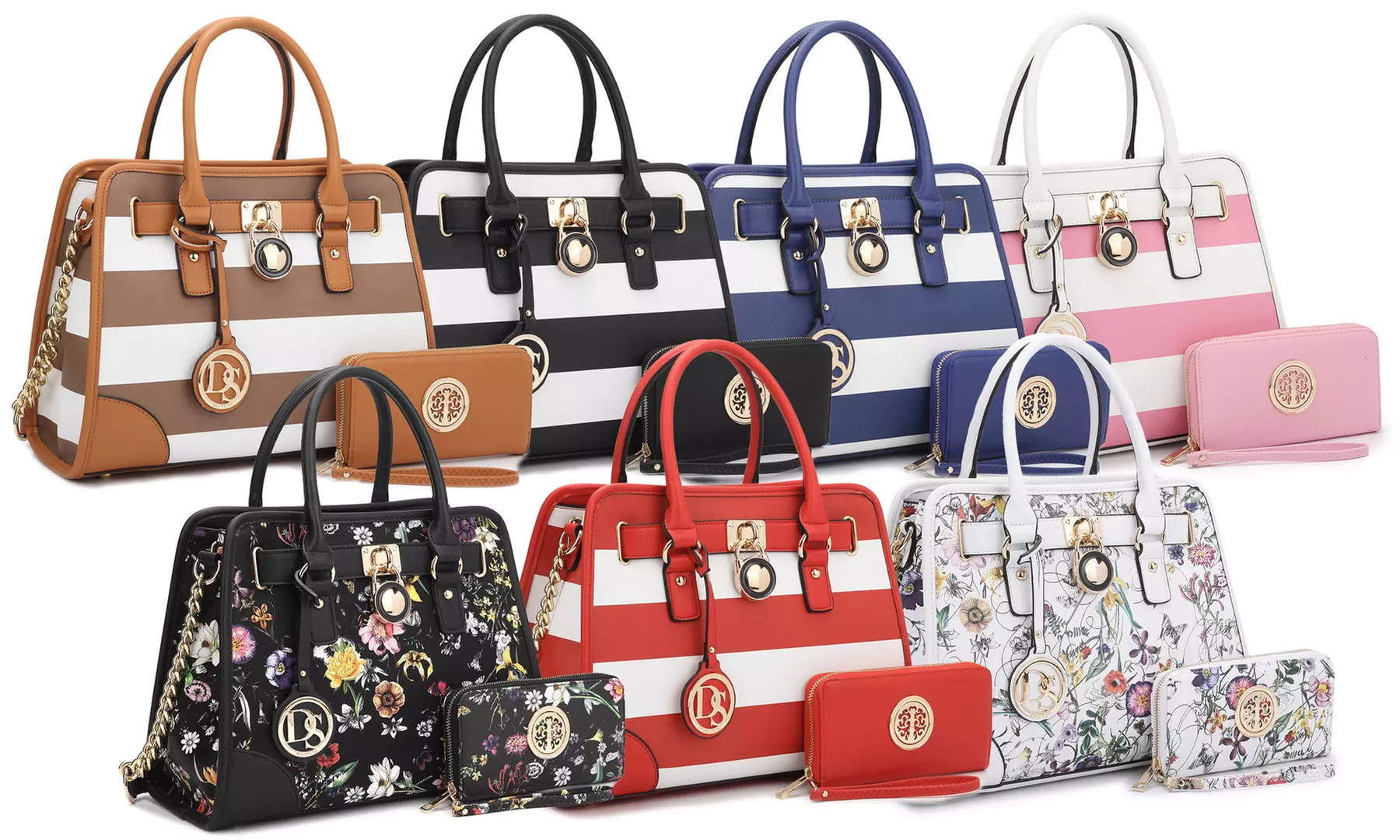 MK Belted Collection Simon Stripe Satchel Handbag with Wallet by Dasein - Primary Image