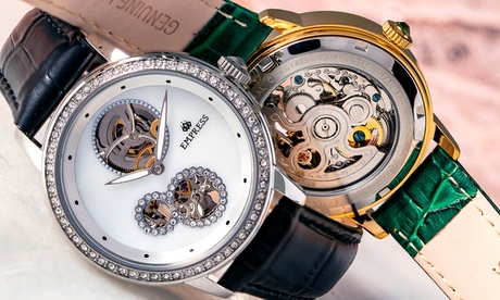 Empress Tatiana reloj automático de cuero genuino semi-esqueleto