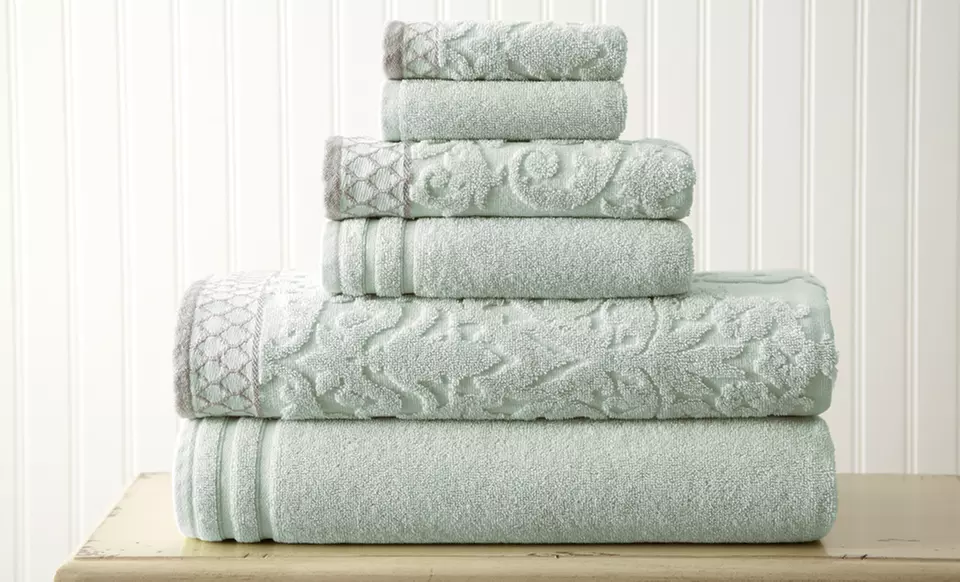 Damask Jacquard Towel Set with Embellished Border (6-Piece) - Primary Image