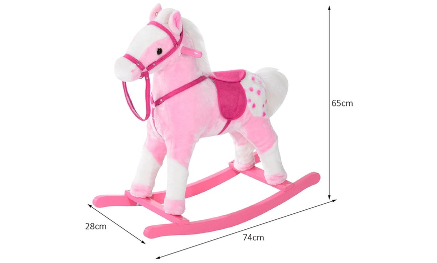 Image 7: HomCom Kids' Plush Rocking Horse with Sound Effects